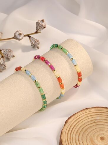 Jovivi Colorful Gemstone Beaded Bracelets for Women 14K Gold Plated Copper Abacus Beads Natural Healing Crystals Stone Stretch Bracelet Handmade Boho Jewelry in Kuwait