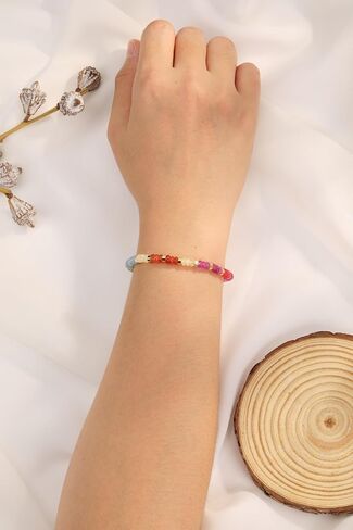 Jovivi Colorful Gemstone Beaded Bracelets for Women 14K Gold Plated Copper Abacus Beads Natural Healing Crystals Stone Stretch Bracelet Handmade Boho Jewelry in Kuwait