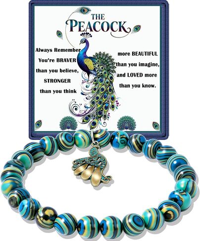Natural Stone Beads Peacock Bracelet for Women, Azurmalachite Healing Bracelet, Inspirational Gifts for Peacock Lovers, Exquisite Jewelry Gift for Birthday Christmas Mother's Day Mom Wife Best Friend Daughter Sister Niece in Saudi Arabia