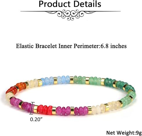 Jovivi Colorful Gemstone Beaded Bracelets for Women 14K Gold Plated Copper Abacus Beads Natural Healing Crystals Stone Stretch Bracelet Handmade Boho Jewelry in Kuwait