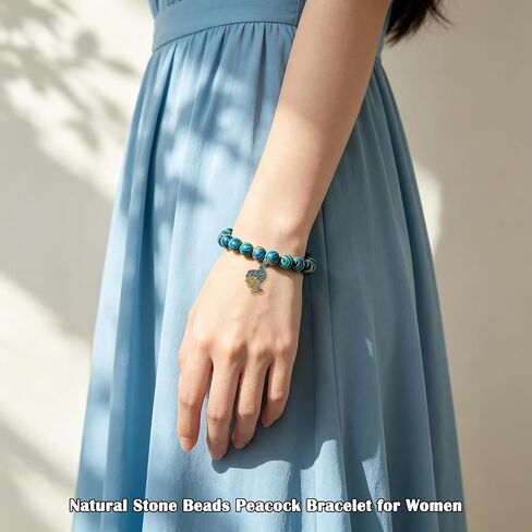 Natural Stone Beads Peacock Bracelet for Women, Azurmalachite Healing Bracelet, Inspirational Gifts for Peacock Lovers, Exquisite Jewelry Gift for Birthday Christmas Mother's Day Mom Wife Best Friend Daughter Sister Niece in Saudi Arabia