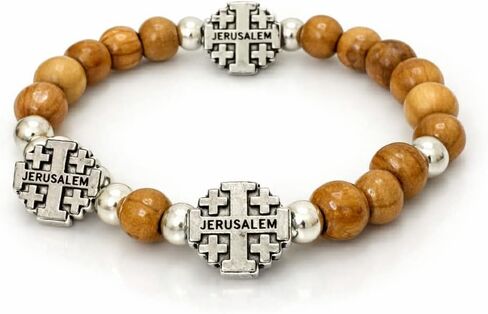 Handmade Olive Wood Christian Bracelet from Bethlehem – Religious Medal Bracelet for Men & Women in Saudi Arabia