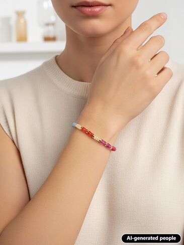 Jovivi Colorful Gemstone Beaded Bracelets for Women 14K Gold Plated Copper Abacus Beads Natural Healing Crystals Stone Stretch Bracelet Handmade Boho Jewelry in Kuwait