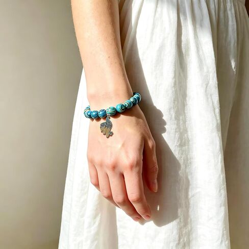 Natural Stone Beads Peacock Bracelet for Women, Azurmalachite Healing Bracelet, Inspirational Gifts for Peacock Lovers, Exquisite Jewelry Gift for Birthday Christmas Mother's Day Mom Wife Best Friend Daughter Sister Niece in Saudi Arabia