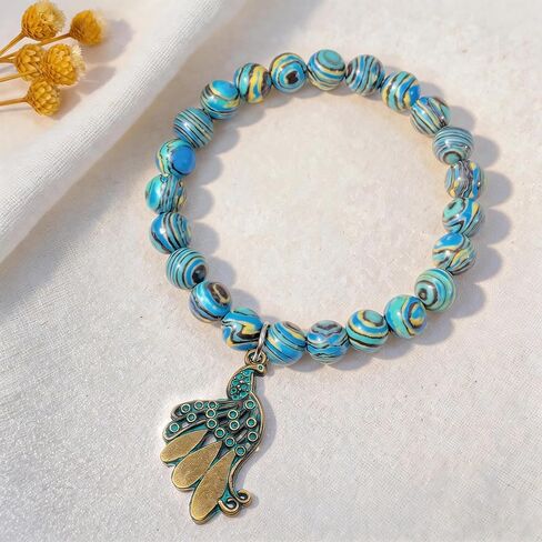 Natural Stone Beads Peacock Bracelet for Women, Azurmalachite Healing Bracelet, Inspirational Gifts for Peacock Lovers, Exquisite Jewelry Gift for Birthday Christmas Mother's Day Mom Wife Best Friend Daughter Sister Niece in Saudi Arabia