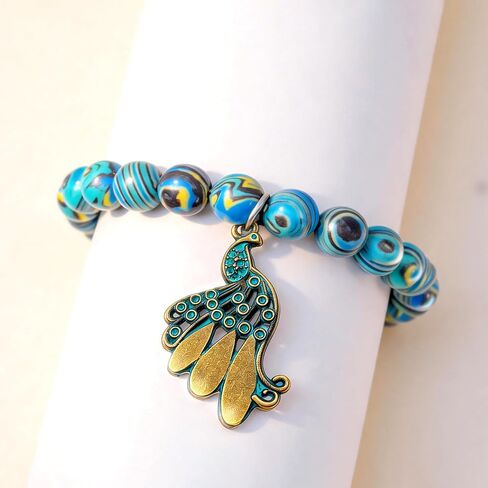 Natural Stone Beads Peacock Bracelet for Women, Azurmalachite Healing Bracelet, Inspirational Gifts for Peacock Lovers, Exquisite Jewelry Gift for Birthday Christmas Mother's Day Mom Wife Best Friend Daughter Sister Niece in Saudi Arabia