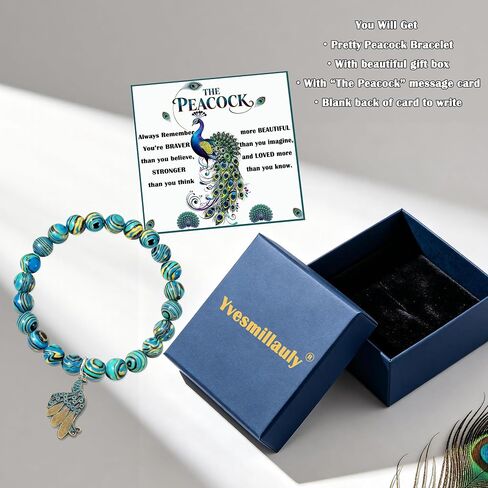 Natural Stone Beads Peacock Bracelet for Women, Azurmalachite Healing Bracelet, Inspirational Gifts for Peacock Lovers, Exquisite Jewelry Gift for Birthday Christmas Mother's Day Mom Wife Best Friend Daughter Sister Niece in Saudi Arabia