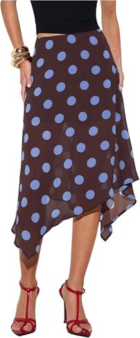 Milumia Women's Asymmetrical Polka Dots Sheer Skirt Flowy A Line Mesh Elegant Midi Skirts in Kuwait