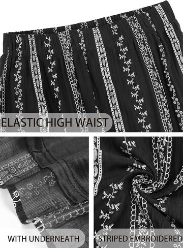 Herou Women A Line Skirt Boho Mesh Maxi Skirts High Waist Striped Embroidery-Like Pattern Long Skirts with Underneath in Saudi Arabia