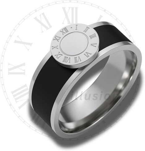 TimeAlt™ Stainless Steel Roman Numeral Fashion Ring | Wide or Slim Band | Black, White, Silver| Sizes 5–10 in Saudi Arabia