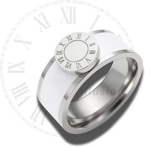 TimeAlt™ Stainless Steel Roman Numeral Fashion Ring | Wide or Slim Band | Black, White, Silver| Sizes 5–10 in Saudi Arabia