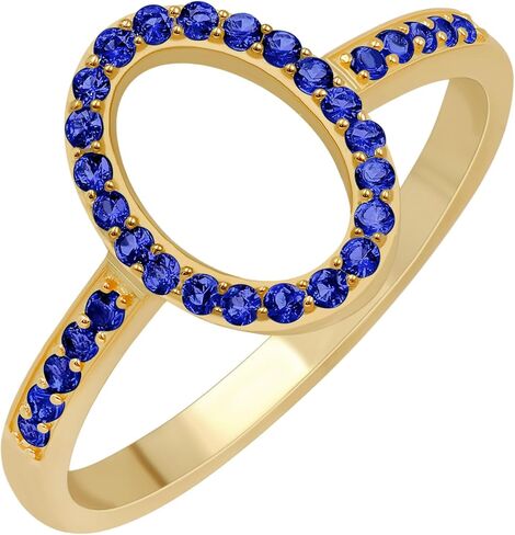 18K Yellow & White Gold Plated Created Ruby/Blue Sapphire/Simulated Diamond/Emerald Stone Oval Shape Rings for Women - Light Weight Birthstone Ring Jewelry - Gift for Her in Saudi Arabia