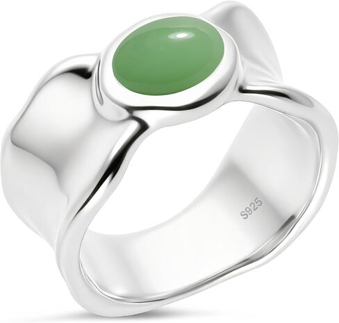 Oval Stone Wide Band Ring,Plain Sterling Silver Irregular Edge Natural Real Genuine Crystal Quartz Gemstone Solitaire Chunky Statment Ring Jewelry for Women Her in Saudi Arabia