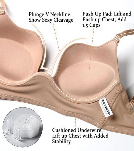 Women's Deep U-Plunge Backless Push Up Bra U Neck Low Back Underwire Supportive Padded Bra in Saudi Arabia