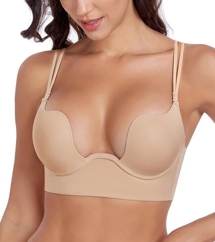 Women's Deep U-Plunge Backless Push Up Bra U Neck Low Back Underwire Supportive Padded Bra in Saudi Arabia