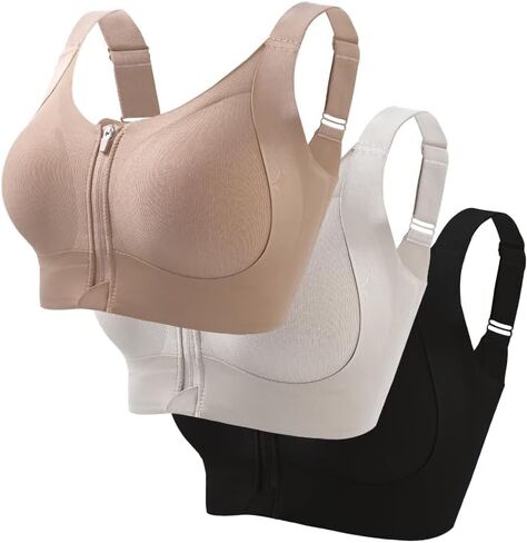 Plus Size Zip Front Bras for Women: Wireless Post Surgery Compression Bars Full Coverage Comfort Everyday in Kuwait