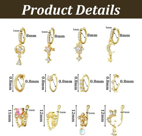 12pcs Clip on Fake Nose Ring Gold African Nose Cuffs Fake Noses Ring Hoop Faux Noses Piercing for Women Non Piercing Jewelry for Women Birthday Christmas in Kuwait