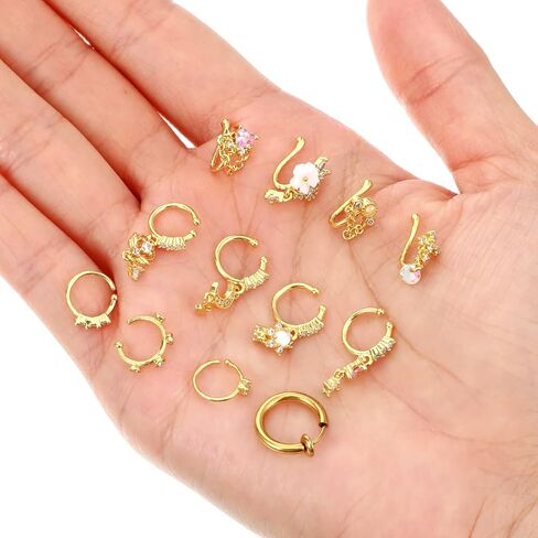 12pcs Clip on Fake Nose Ring Gold African Nose Cuffs Fake Noses Ring Hoop Faux Noses Piercing for Women Non Piercing Jewelry for Women Birthday Christmas in Kuwait