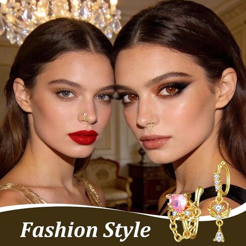12pcs Clip on Fake Nose Ring Gold African Nose Cuffs Fake Noses Ring Hoop Faux Noses Piercing for Women Non Piercing Jewelry for Women Birthday Christmas in Kuwait