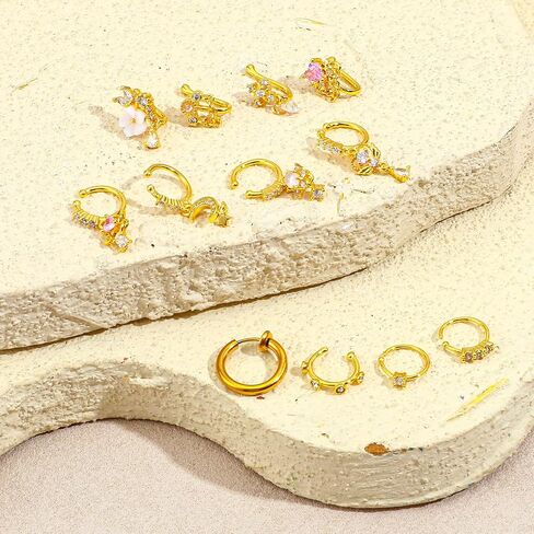 12pcs Clip on Fake Nose Ring Gold African Nose Cuffs Fake Noses Ring Hoop Faux Noses Piercing for Women Non Piercing Jewelry for Women Birthday Christmas in Kuwait
