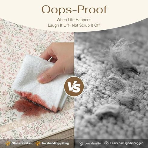 PureCozy 8x10 Pink Area Rug for Living Room Bedroom Washable Vintage Floral Carpet Low Pile Non Slip Botanical Aesthetic Large Dining Room Soft Accent Throw Rug Nursery Office Indoor in Saudi Arabia