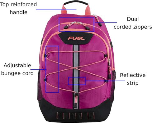 FUEL Hiking Backpack for Women Men Terra Sport, Travel, College, Gym, Work with Laptop Sleeve, Bungee, 18 Inches, Magenta Orchid in Saudi Arabia