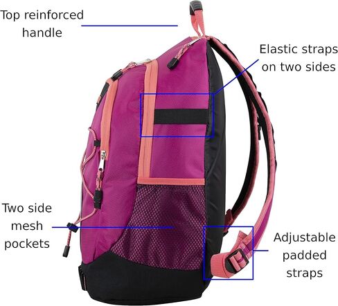 FUEL Hiking Backpack for Women Men Terra Sport, Travel, College, Gym, Work with Laptop Sleeve, Bungee, 18 Inches, Magenta Orchid in Saudi Arabia