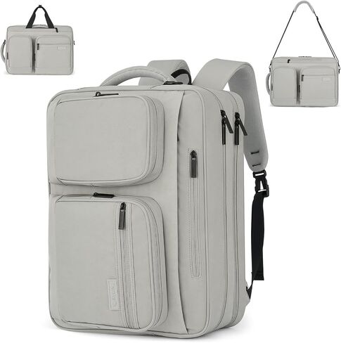 Hanke Convertible Laptop Bag, 3 In 1 Briefcase Backpack for 17.3 Inch Laptop, Computer Work Bag for Men Women, Water Resistant Business Messenger Shoulder Bag for Office Commute Travel, Brown in Saudi Arabia