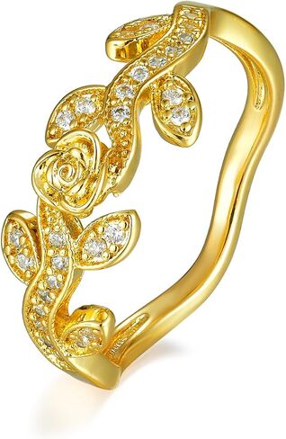 14K Gold Plated Cubic Zirconia Rings for Women,Dainty Stackable Rings for Engagement,Wedding,Valentine's Day Gift in Kuwait