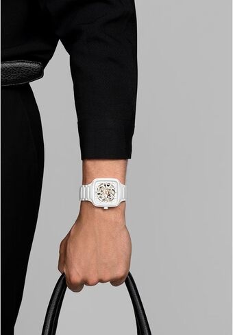 Rado - ساعة True Square Open Heart - ساعة سويسرية أوتوماتيكية للجنسين - مينا أبيض مربع 38 ملم - سوار سيراميك أبيض عالي التقنية - R27073012 in Kuwait
