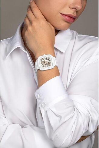 Rado - ساعة True Square Open Heart - ساعة سويسرية أوتوماتيكية للجنسين - مينا أبيض مربع 38 ملم - سوار سيراميك أبيض عالي التقنية - R27073012 in Kuwait