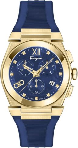 ساعة Ferragamo Vega Chrono Collection الفاخرة للرجال مع حزام أزرق وقرص يتميز بعلبة ذهبية in Kuwait