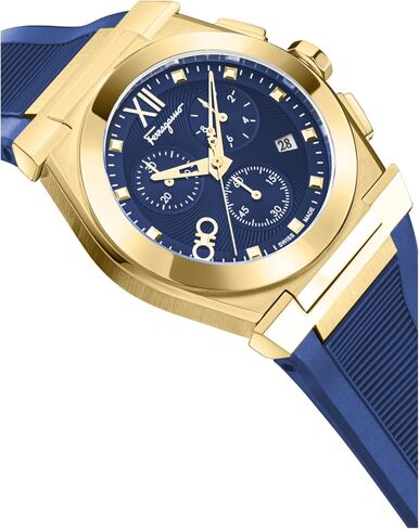 ساعة Ferragamo Vega Chrono Collection الفاخرة للرجال مع حزام أزرق وقرص يتميز بعلبة ذهبية in Kuwait