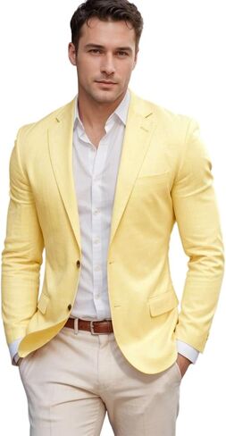 Mens Casual Suit Jacket Linen Slim Fit Blazers Two Button Solid Color Sport Coats Blazer in Kuwait