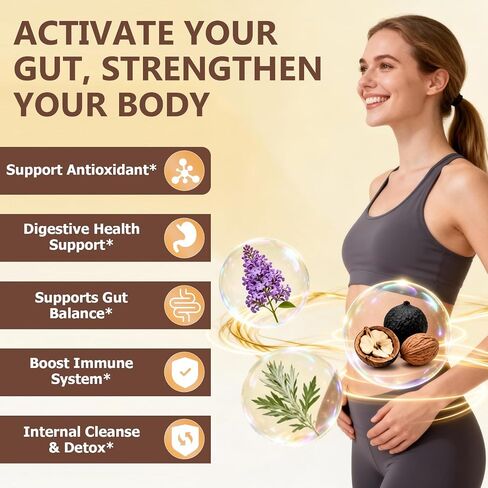 Wormwood Black Walnut Clove for Humans Tincture, Advanced 8-in-1 Gut Cleanse Detox & Digestive Well -ness w. Garlic Pumpkin Seeds Soursop Oregano Plantain 10:1 Extract Liposomal Tech 98% Absorption in Saudi Arabia