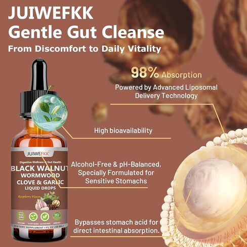 Wormwood Black Walnut Clove for Humans Tincture, Advanced 8-in-1 Gut Cleanse Detox & Digestive Well -ness w. Garlic Pumpkin Seeds Soursop Oregano Plantain 10:1 Extract Liposomal Tech 98% Absorption in Saudi Arabia