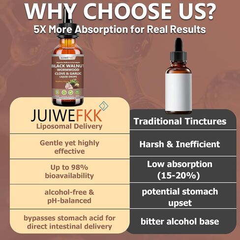Wormwood Black Walnut Clove for Humans Tincture, Advanced 8-in-1 Gut Cleanse Detox & Digestive Well -ness w. Garlic Pumpkin Seeds Soursop Oregano Plantain 10:1 Extract Liposomal Tech 98% Absorption in Saudi Arabia