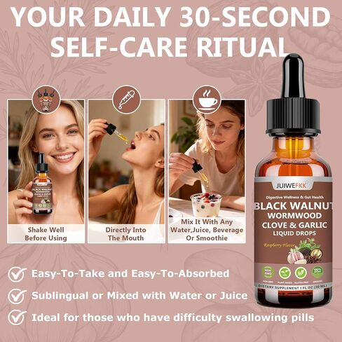 Wormwood Black Walnut Clove for Humans Tincture, Advanced 8-in-1 Gut Cleanse Detox & Digestive Well -ness w. Garlic Pumpkin Seeds Soursop Oregano Plantain 10:1 Extract Liposomal Tech 98% Absorption in Saudi Arabia