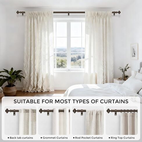 Bronze Curtain Rod for Windows 36-88 Inches, 1 Inch Heavy Duty Adjustable Drapery Pole, Modern Window Treatment Rod with Decorative Square Finials, Easy Installation in Saudi Arabia