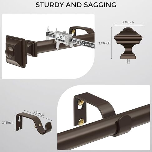 Bronze Curtain Rod for Windows 36-88 Inches, 1 Inch Heavy Duty Adjustable Drapery Pole, Modern Window Treatment Rod with Decorative Square Finials, Easy Installation in Saudi Arabia