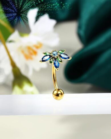 COCHARM لوتس عكس حلقات زر البطن-14G 5A الأخضر تشيكوسلوفاكيا خواتم السرة للنساء، الفولاذ المقاوم للصدأ البطن السرة ثقب المجوهرات in Kuwait