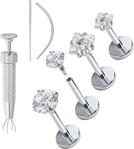 Aumeo 18G Titanium Flat Back Studs Earrings for Tragus Cartilage Piercing Jewelry, Internally Threaded Cartilage Earrings 6/8mm Bar Length in Saudi Arabia