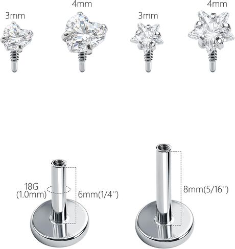 أقراط Aumeo 18G من التيتانيوم ذات الظهر المسطح لمجوهرات ثقب الغضروف الزنمة، أقراط الغضروف الملولبة داخليًا بطول شريط 6/8 مم in Kuwait