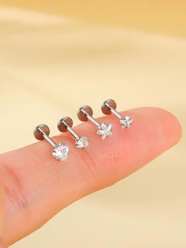 أقراط Aumeo 18G من التيتانيوم ذات الظهر المسطح لمجوهرات ثقب الغضروف الزنمة، أقراط الغضروف الملولبة داخليًا بطول شريط 6/8 مم in Kuwait