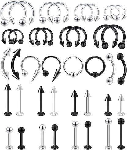 40Pcs 16G Lip Rings Labret Jewelry Monroe Lip Barbell Ring Snake Bite Piercing Jewelry Daith Tragus Helix Piercing Septum Horseshoe Nose Ring Eyebrow Body Surgical Steel Piercing Jewelry for Women Men 6mm/8mm/10mm/12mm in Saudi Arabia