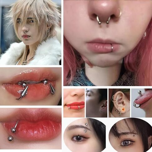 40Pcs 16G Lip Rings Labret Jewelry Monroe Lip Barbell Ring Snake Bite Piercing Jewelry Daith Tragus Helix Piercing Septum Horseshoe Nose Ring Eyebrow Body Surgical Steel Piercing Jewelry for Women Men 6mm/8mm/10mm/12mm in Saudi Arabia