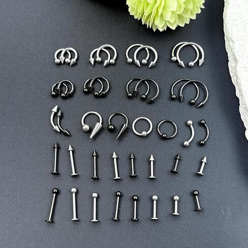 40Pcs 16G Lip Rings Labret Jewelry Monroe Lip Barbell Ring Snake Bite Piercing Jewelry Daith Tragus Helix Piercing Septum Horseshoe Nose Ring Eyebrow Body Surgical Steel Piercing Jewelry for Women Men 6mm/8mm/10mm/12mm in Saudi Arabia