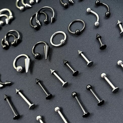 40Pcs 16G Lip Rings Labret Jewelry Monroe Lip Barbell Ring Snake Bite Piercing Jewelry Daith Tragus Helix Piercing Septum Horseshoe Nose Ring Eyebrow Body Surgical Steel Piercing Jewelry for Women Men 6mm/8mm/10mm/12mm in Saudi Arabia