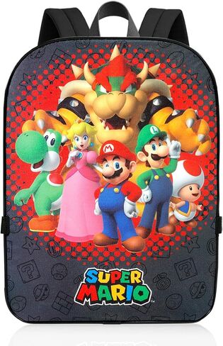 Super Mario Backpack with Lunchbox Set - Bundle with 16" Backpack Featuring Luigi, Yoshi, Toad, Bowser, Princess Peach, Lunch Bag, Stickers, Water Bottle, More | Super Mario School Bag for Boys in Kuwait