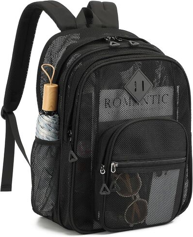 Mesh Backpack for Boys Girls Teens, Heavy Duty See Through College Bookbag for School, Work, Beach, Black in Kuwait